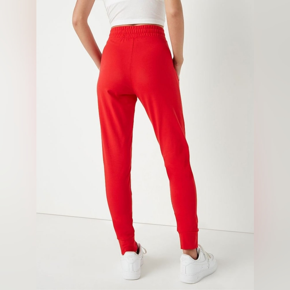 VS PINK Sweatpants Large Red White Logo Drawstring Pockets Tapered Comfort - Picture 3 of 8